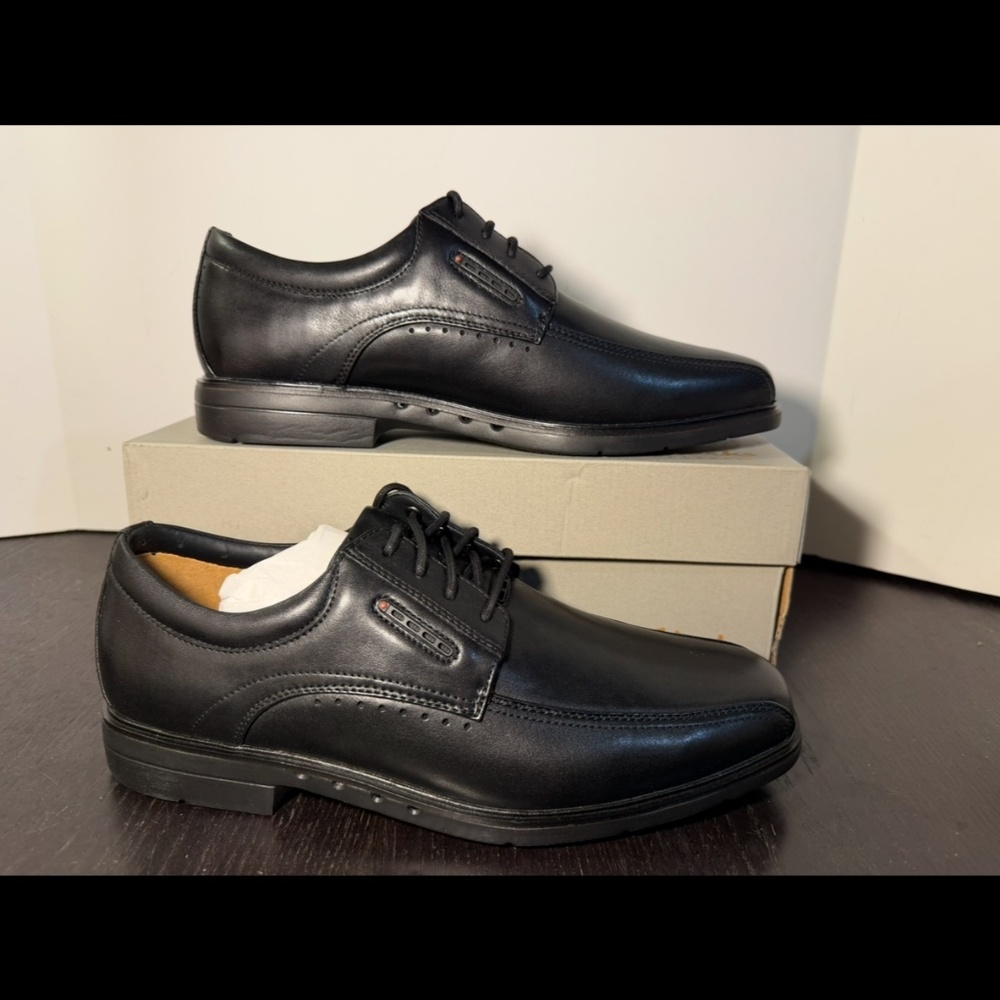 Clarks Un Kendric Way Leather Dress Shoes Black Mens 10.5W (Wide) - Picture 2 of 16